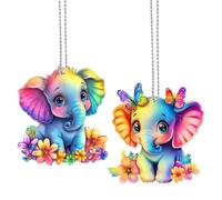 CREATCABIN 2 Accessoire de Rétroviseur Attrape Soleil Éléphant Décoration Suspendue pour Rétroviseur Intérieur de Voiture Ornement Éléphant en Acrylique Pendentif en Vitrail pour Voiture et Jardinage
