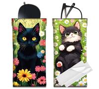 CREATCABIN 2 étui à Lunettes de Soleil en Cuir Fin Portable Motif Chat Noir Souple Pochette à Lunettes Fermeture à Pression Léger avec Chiffon de Nettoyage Cadeau de Noël pour Femmes et Hommes 18x9cm