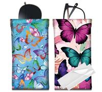 CREATCABIN 2 étui à Lunettes de Soleil en Cuir Portable et Fin Pochette de Rangement pour Lunettes Léger avec Chiffon de Nettoyage Doux Cadeau pour Femmes et Hommes Papillon Coloré 18x9cm