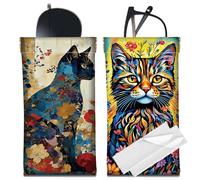 CREATCABIN 2 étui à Lunettes en Cuir Fin et Souple Portable pour Lunettes de Soleil Motif Chat Pochette à Presser Léger avec Chiffon de Nettoyage Idéal pour Les Vacances la Plage 18x9cm