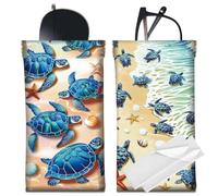 CREATCABIN 2 étui à Lunettes Fin Cuir pour Lunettes Soleil Souple Portable Motif Tortue Pochette Voyage Étui à Lunettes avec Couvercle à Presser Chiffon Nettoyage pour Femmes Hommes Plage 18x9cm