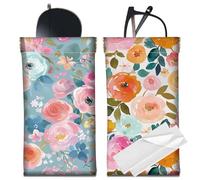 CREATCABIN 2 étui à Lunettes Portable en Cuir Souple et Fin Motif Fleurs Colorées Pochette à Lunettes de Soleil Étui de Voyage Léger avec Chiffon de Nettoyage Cadeau pour Femmes Hommes 18x9cm