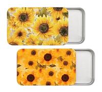 CREATCABIN 2 étui de Voyage pour Cure Fils Dentaires Rechargeable Étui Portable Petit Distributeur avec Couvercle Coulissant Boîte Cadeau pour le Rangement des Perles Bonbons Motif Tournesol 8x5x1.5cm