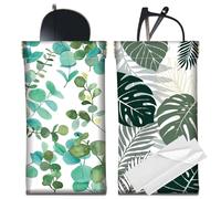 CREATCABIN 2 étui Lunettes Cuir Fin et Portable Souple avec Dessus Compressible Pochette Transport pour Lunettes Étanche avec Chiffon Nettoyage Cadeau pour Femmes Hommes Monstera Eucalyptus 18x9cm