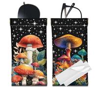 CREATCABIN 2 étui Lunettes Cuir Portable et Fin Étui Lunettes Soleil Sac Presser Support Souple Pochette Voyage Étanche avec Chiffon Nettoyage Cadeau pour Vacances Champignon 18x9cm