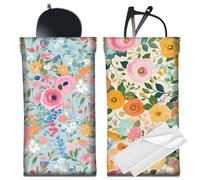 CREATCABIN 2 étui Lunettes Mince Portable Cuir Souple pour Lunettes Soleil Sac Fleurs Colorées Pochette Vue Pochette Voyage Étanche avec Chiffon Nettoyage Cadeau pour Femmes Hommes 18x9cm