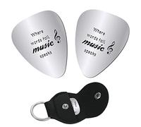 CREATCABIN 2 médiators de Guitare Là Où Les Mots Échouent la Musique Parle Médiators de Guitare Électrique Cadeau de Musicien pour Guitariste Fiancé Papa Porte-Clés en Cuir PU 1.26 x 0.86 Pouces