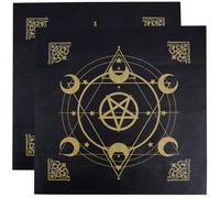 CREATCABIN 2 Nappe Carrée Tissu D'Autel pour Tarot Lunaire Tissu Non Tissé Pentagramme Doré Tissu Spirituel Couverture Table Tarot Noire pour Décoration Cadeau Fournitures Sorcellerie Wiccan 49x49cm