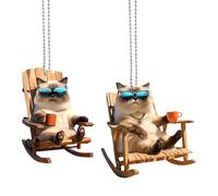 CREATCABIN 2 Ornement Chat Acrylique pour Rétroviseur Voiture Accessoire à Suspendre avec Chaîne Métal Décoration Sapin Noël pour Fêtes Fin D'Année Décoration Voiture Maison Ou Sac à Dos.