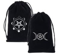 CREATCABIN 2 Pièces 2 Styles Sac Rangement Tarot Noir Pochettes D'Emballage à Cordon Serrage Pentagramme Phase Lune Sac Cadeau pour Tarot Dés Carte Bijoux Cristal Fortune Telling Card Pochette 18x12cm