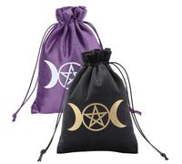 CREATCABIN 2 Pochette en Velours avec Cordon de Serrage pour Cartes de Tarot Pochette de Rangement pour Dés Motif Lune Étoile Bijoux pour Passionnés Cristaux Dés Sorcellerie 13.5x18cm