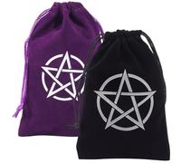 CREATCABIN 2 Pochette en Velours avec Cordon de Serrage pour Cartes de Tarot Pochette de Rangement pour Dés Pentagramme Noir et Violet pour Bijoux Cristaux Dés Sorcellerie 5x7cm
