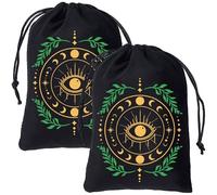 CREATCABIN 2 Pochette en Velours avec Cordon de Serrage pour Cartes de Tarot Pochette de Rangement pour Bijoux Motif Mauvais Œil Noir Idéal pour Les Amateurs D'Autel Cristaux Dés Sorcellerie 13x18cm