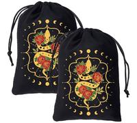 CREATCABIN 2 Pochette en Velours avec Cordon de Serrage pour Cartes de Tarot Pochette pour Dés Motif Serpent Rose Noir pour Bijoux Cristaux Dés Sorcellerie 13x18cm