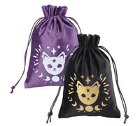 CREATCABIN 2 Pochette en Velours avec Cordon de Serrage pour Cartes Tarot Pochette de Rangement pour Dés Motif Phases de la Lune et Chat Noir et Violet pour Bijoux Cristaux Dés Sorcellerie 13.5x18cm
