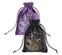 CREATCABIN 2 Pochette pour Cartes de Tarot Pochette à Cordon Pochette de Rangement en Velours Motif Champignon Noir et Violet pour Cristaux Dés Sorcellerie 13.5x18cm
