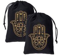 CREATCABIN 2 Pochette pour Cartes de Tarot Pochette à Cordon Pochette de Rangement en Velours Motif Palmier Noir Lotus pour Bijoux Cristaux Dés Sorcellerie 13x18cm