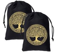 CREATCABIN 2 Pochette pour Cartes de Tarot Pochette à Cordon Pochette de Rangement pour Cartes de Tarot Pochette en Velours Noir Motif Arbre de Vie pour Bijoux Cristaux Dés Sorcellerie 13x18cm