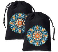 CREATCABIN 2 Pochette Rangement Velours avec Cordon Serrage pour Cartes Tarot Pochettes Rangement pour Dés Pochettes à Fleurs Noires pour Bijoux Cristaux Fournitures Divination Sorcellerie 13x18cm