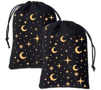 CREATCABIN 2 Pochette Velours avec Cordon Serrage pour Cartes Tarot, Pochette pour Bijoux Cristaux Dés, Fournitures Sorcellerie 13x18cm Noir Étoiles Lune