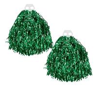CREATCABIN 2 Pompon Vert pour Pom Pom Girl avec Poignée de Bâton Pompon Métallisé Pompon Décoratif pour Pom Pom Girl Accessoire de Danse et D'Encouragement pour l'esprit D'Équipe.