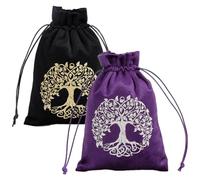 CREATCABIN 2 Sac Rangement Velours Cartes Tarot,Arbre Vie,Sac Rangement Cartes Tarot,Ensemble Pochettes avec Cordons Serrage,Grand Emballage pour Carte Tarot,Bijoux Cristal,Dés,18x13cm,Noir Violet