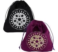CREATCABIN 2 Sac Rangement Velours Cartes Tarot Pentacle,Sac Rangement pour Cartes Tarot,Ensemble Pochettes Cordons Serrage,Grand Emballage pour Carte Tarot,Bijoux Cristal,Dés,16.5x15cm,Noir Violet