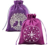 CREATCABIN 2 Sac Tarot Velours avec Cordon de Serrage Pochettes pour Cartes de Tarot Support de Rangement pour Jeu de Tarot Noir et Violet Sac d'emballage pour Bijoux Cristaux Rune Cadeau 12.5x15cm