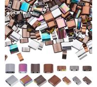 CREATCABIN 200 pcs Perles Rocaille Opaques Perles Carrelage Demi Tuile Perles Rocaille Verre Perles Carrées Plates Connecteur Perles 2 trous Multicolores pour Pièces Fabrication Artisanale Multi Brins