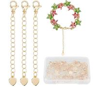 CREATCABIN 20pcs 18K Plaqué Or Laiton Chaîne Extender Collier Extenders Chaîne Maillons Queue Extension Amovible avec Fermoirs Pince Homard Petit Coeur Charme pour Bracelet Fabrication 5.7cm