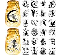 CREATCABIN 24 Autocollant Pot Fée Décalcomanies Pot Mason Films Lampe PVC Imperméables Silhouettes Plantes d'ange Fournitures D'Embellissement D'Intérieur pour Murs Fenêtres Bocaux Artisanat 9x10cm