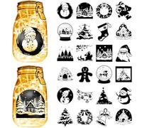 CREATCABIN 24 Autocollant Silhouettes Noël Bocaux Mason Décalcomanies Père Noël Bonhomme Neige Scrapbooking Décoration Bocal PVC Imperméable pour Fenêtres Murales Bocaux Verre Dépoli Artisanat 9x10cm