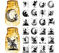 CREATCABIN 24 PCS Fée Silhouettes Autocollants Lanterne Peut Découpes Décalcomanies Silhouettes Auto Adhésif Paster Étanche PVC Découpé Scrapbook Fournitures pour Mur Fenêtres Verre Artisanat 9x10cm