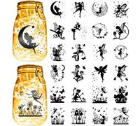 CREATCABIN 24 pcs Genie Fée Silhouette Autocollants Lanterne Pot Découpes Décalcomanies Transparent Auto Adhésif Étanche PVC Lampe Décor Patch Scrapbook pour Mur Fenêtres Verre Maison Artisanat 9x10cm