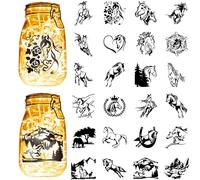 CREATCABIN 24 pièce Silhouettes Chevaux en Carton Découpé au Laser pour Scrapbooking,Découpes,Embellissements en PVC pour Travaux Manuels,Pots Lanternes,Fenêtres,Téléphones en Verre,sans Autocollant