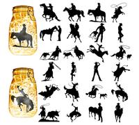 CREATCABIN 24 pièce Silhouettes Cowboy en Carton Découpé au Laser pour Scrapbooking,Découpes en PVC pour Travaux Manuels,Pots Lanternes,Peinture Murale,Fenêtres,10x9cm,sans Autocollant