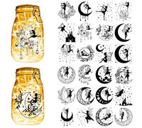 CREATCABIN 24 pièce Silhouettes d'ange Féerique,Décoration Pot Mason,Lune,Étoile,Découpes au Laser en Carton Découpé pour Scrapbooking,Découpes en PVC pour,Lanternes,Pots 10x9cm,sans Autocollant