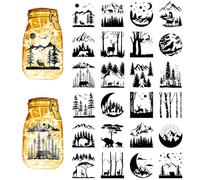 CREATCABIN 24 pièce Silhouettes Forêt,Décoration Pot Mason,Lanterne Montagne,Découpes au Laser,Ornements d'animaux,Scrapbooking pour Mur,Fenêtres,Loisirs Créatifs,Noël,Noir,10x9cm(sans Autocollant)