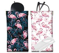 CREATCABIN 2étui à Lunettes Fin Cuir Souple Étui à Lunettes Soleil Portable Sac à Lunettes Flamant Rose Pochette Rangement pour Lunettes Voyage Étanche avec Chiffon Nettoyage pour Femmes Hommes 18x9cm