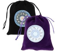 CREATCABIN 2sac Tarot Pochettes pour Cartes Tarot Support Jeu Tarot Pochettes Rangement pour Tarot Sacs Velours avec Cordons Serrage Noir Violet Sacs d'emballage Zodiaque pour Bijoux Cristaux 13x15cm