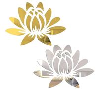 CREATCABIN 2set Acrylique Miroir Stickers Muraux Lotus Miroir Stickers Muraux DIY 3D Miroir Mur Art Auto-Adhésif Miroir Mur Décoratif Mural Détachable pour la Maison Chambre TV Fond Or Argent 35x25cm