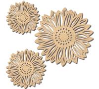 CREATCABIN 3 pièce Fleurs Bois-Décoration MuraBois-Tournesol-Décoration MuraSuspendre-Sculpture Fleur RonCreuse-Décoration Bois Découpée au Laser-pour Maison Chambre Coucher Galerie Bureau