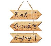 CREATCABIN 3 Pièces en Bois Eat Drink Enjoy Signe Flèche en Bois Plaque à Suspendre Décoration Murale Ferme Cuisine Rustique avec Trou pour Maison Salle à Manger Salon (Couleur Pérou)