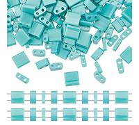CREATCABIN 300 Pcs 2 Trous Tila Perles 3 Tailles Carrées Perles de Verre Rectangle Mini Opaque avec Récipient en Plastique pour Artisanat Bracelet Collier Boucle D'Oreille Fabrication de Bijoux de Noë