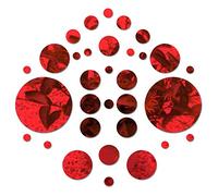 CREATCABIN 32 Pièces Rond Acrylique Miroir Stickers Muraux Cercle Miroirs Stickers Muraux Auto-Adhésif Cercle pour la Maison Salon Chambre Décoration, Rouge