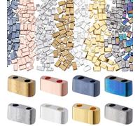 CREATCABIN 320 Pièces Tila 2 Trous, Demi-Tila, 8 Couleurs, Rocaille Rectangulaire Métallique, Mini Perles d'Espacement Plates Opaques pour Fabrication Bijoux