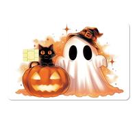 CREATCABIN 4 Autocollant Carte Crédit Halloween Motif Citrouille Lanterne Fantôme Couverture Carte Débit Protection Carte Bancaire Étanche Amovible sans Bulle Mince pour Carte Clé Transport 54x85.5mm