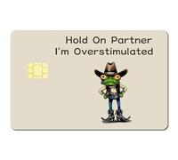 CREATCABIN 4 Autocollant Carte Crédit Motif Grenouille Carte Débit Accroche Toi Ton Partenaire Je suis Surstimulé Cowboy Grenouille Étanche Carte Fine pour Clés Cartes Bancaires Décor 8.6x5.4cm
