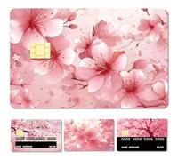 CREATCABIN 4 Autocollant Carte Débit en Forme Fleur Cerisier en PVC Imperméable pour Carte Bancaire Protection Carte Crédit Amovible sans Bulles Mat Anti Rayures pour Décoration Carte 8.6x5.4cm