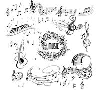 CREATCABIN 4 Autocollant Mural Forme Note Musique PVC Imperméable Auto-Adhésif Piano,Guitare,Cercle Rivière,4 Styles Amovibles pour Salle Classe,Crèche,Studio,Fenêtre,Maison,Affichage Mural 29x20cm